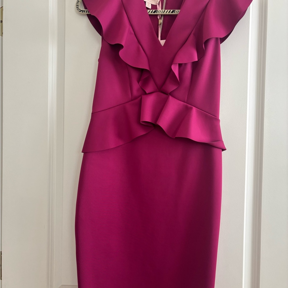 Ted Baker Pink Ruffled Asymmetrical Midi Dress
